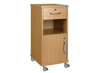 Bedside Cabinet with Castors, Locking Top Drawer & Locking Cupboard (MFC Material)