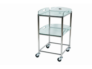 Surgical Trolley - 2 Glass Effect Safety Trays - Length 460mm