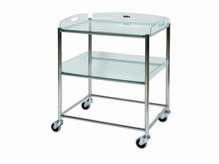 Surgical Trolley - 2 Glass Effect Safety Trays - Length 660mm